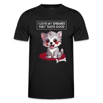 Ich liebe meine Feinde, Humor, Sarkasmus, Wolf - Männer Funktions-T-Shirt - Schwarz - Vorne - AI Model Male 178 dark (178cm)