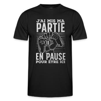Pause Gaming Cadeau Geek Gamer Humour Insolite - T-shirt sport Homme - noir - Devant - AI Model Male 178 dark (178cm)