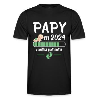 Papy Annonce Grossesse Futur Grand Père 2024 - T-shirt sport Homme - noir - Devant - AI Model Male 178 dark (178cm)