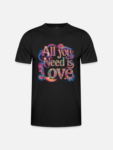 Allt du behöver är kärlek Hippie Flower Retro 60-talet 70-talet - Funktions-T-shirt herr - svart