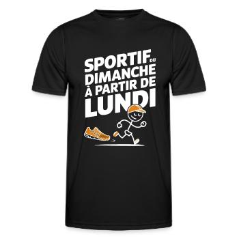 Sunday sportsman from Monday Humour sport - Men's Functional T-Shirt - black - Front - AI Model Male 178 dark (178cm)