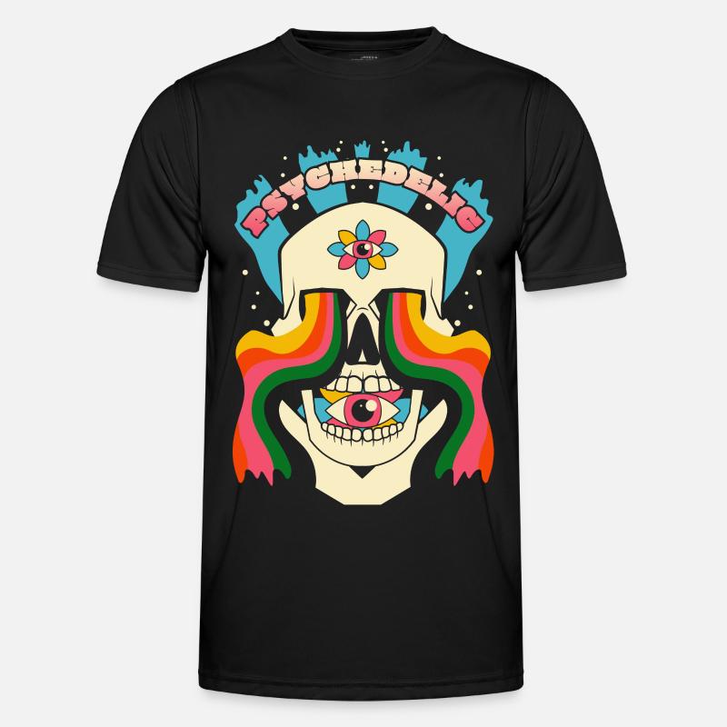 Psychedelic Skull Psychedelic Graphic - Men's Functional T-Shirt - black