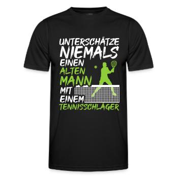 Alter Mann mit einem Tennisschläger | Tennis Shirt - Männer Funktions-T-Shirt - Schwarz - Vorne - AI Model Male 178 dark (178cm)