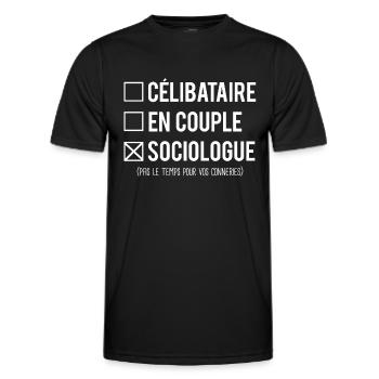 Célibataire en couple sociologue humour métier - T-shirt sport Homme - noir - Devant - AI Model Male 178 dark (178cm)