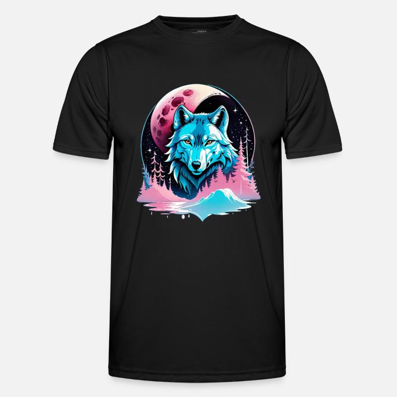 Wolf and Moon - Men's Functional T-Shirt - black