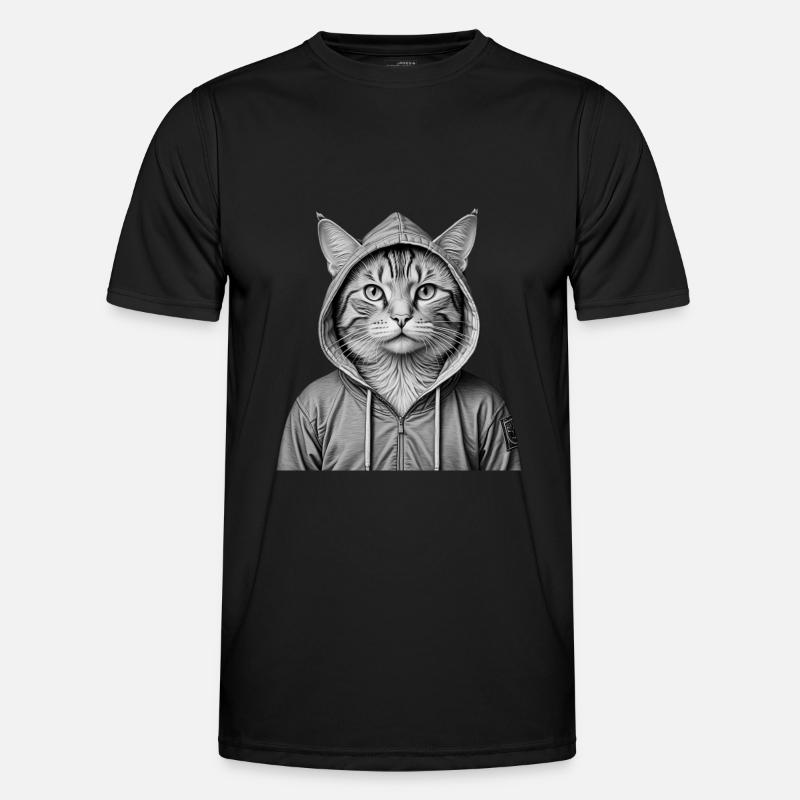 Coole Katze mit Kapuzenpullover - Männer Funktions-T-Shirt - Schwarz