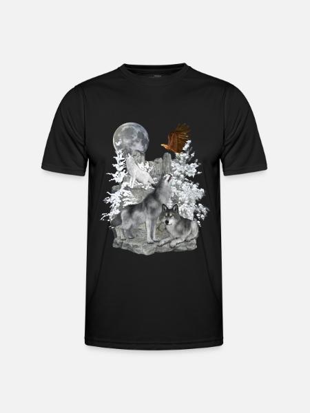 Wolves,Winter, Eagle, Moon - Men's Functional T-Shirt - black