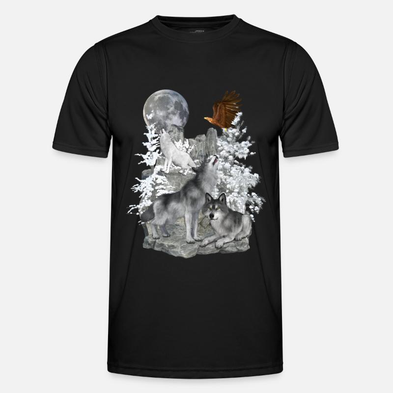 Wolves,Winter, Eagle, Moon - Men's Functional T-Shirt - black