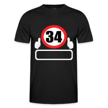 34 Anniversaire Panneau de signalisation 34 ans Votre nom - T-shirt sport Homme - noir - Devant - AI Model Male 178 dark (178cm)