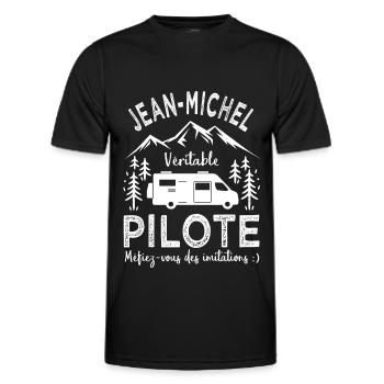 Jean Michel véritable pilote camping car Humour - T-shirt sport Homme - noir - Devant - AI Model Male 178 dark (178cm)