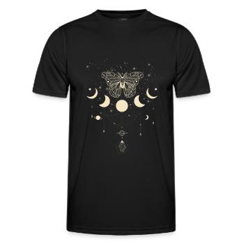Moon phase, butterfly, esotericism, sky, stars - Men's Functional T-Shirt - black - Front - AI Model Male 178 dark (178cm)
