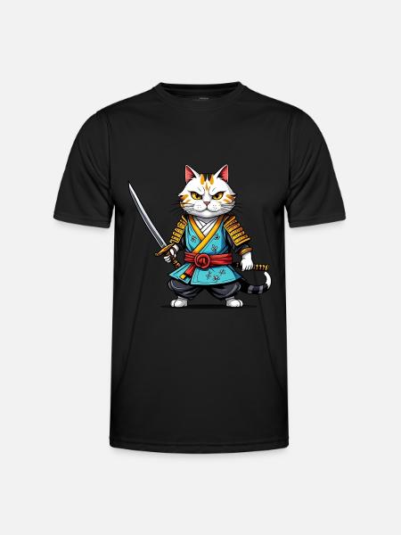 Samurai cat - Men's Functional T-Shirt - black