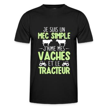 j'aime mes vaches et le tracteur - humour - T-shirt sport Homme - noir - Devant - AI Model Male 178 dark (178cm)