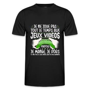 Gamer Idée Cadeau Jeux Vidéo Humour Ado Geek - T-shirt sport Homme - noir - Devant - AI Model Male 178 dark (178cm)