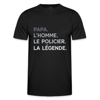 Papa Policier L'Homme La Légende Cadeau Humour - T-shirt sport Homme - noir - Devant - AI Model Male 178 dark (178cm)