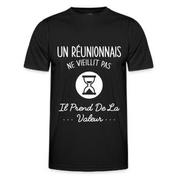 Un Réunionnais Vieillit Pas Humour Cadeau Réunion - T-shirt sport Homme - noir - Devant - AI Model Male 178 dark (178cm)