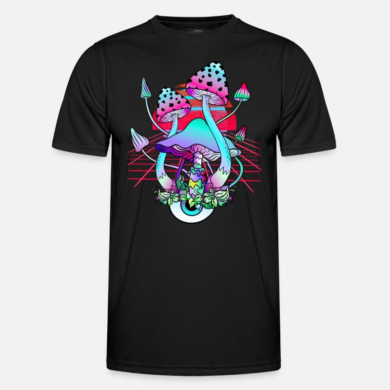 Psychedelische Pilze - Retro Wave Sunset Männer Funktions-T-Shirt