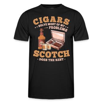 Funny Cigar Sayings for Whiskey and Cigars Lovers - Men's Functional T-Shirt - black - Front - AI Model Male 178 dark (178cm)
