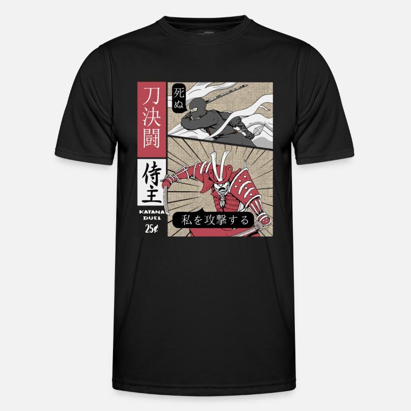 Katana Duell Ninja vs Samurai - Männer Funktions-T-Shirt - Schwarz