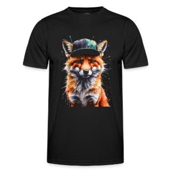 Fox Snapback Cap Cool Animal Design Print - Men's Functional T-Shirt - black - Front - AI Model Male 178 dark (178cm)
