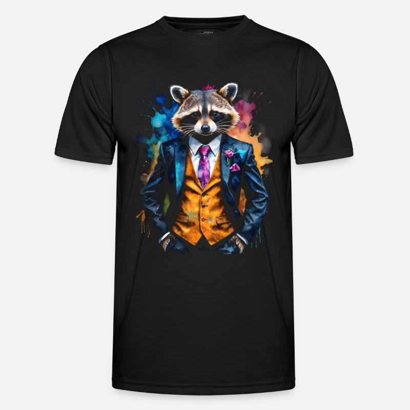 Waschbär Anzug Bunt Tier Design Print Männer Funktions-T-Shirt