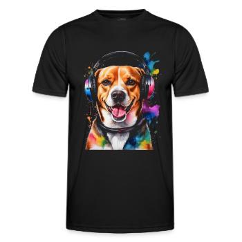Beagle Headphones Dog Funny Animal Design Print - Men's Functional T-Shirt - black - Front - AI Model Male 178 dark (178cm)
