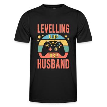 Gamer Ehemann Geschenk Hochzeit Heirat Level Up - Männer Funktions-T-Shirt - Schwarz - Vorne - AI Model Male 178 dark (178cm)