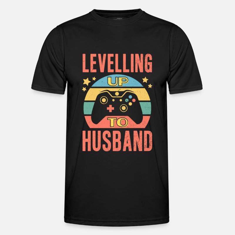 Gamer Ehemann Geschenk Hochzeit Heirat Level Up Männer Funktions-T-Shirt