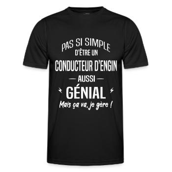 Conducteur d'engin - T-shirt sport Homme - noir - Devant - AI Model Male 178 dark (178cm)