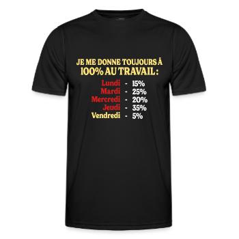 100% Au Travail Humour Métier Personnalisable - T-shirt sport Homme - noir - Devant - AI Model Male 178 dark (178cm)