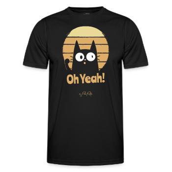 Uplifting retro cat, oh yes cat - Men's Functional T-Shirt - black - Front - AI Model Male 178 dark (178cm)