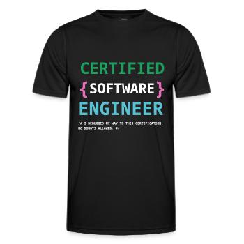 Funny Certified Software engineer - Men's Functional T-Shirt - black - Front - AI Model Male 178 dark (178cm)