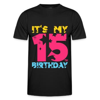 IT'S MY 15TH BIRTHDAY UNICORN 15TH BIRTHDAY - Men's Functional T-Shirt - black - Front - AI Model Male 178 dark (178cm)