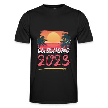 Goldstrand 2023 - Männer Funktions-T-Shirt - Schwarz - Vorne - AI Model Male 178 dark (178cm)