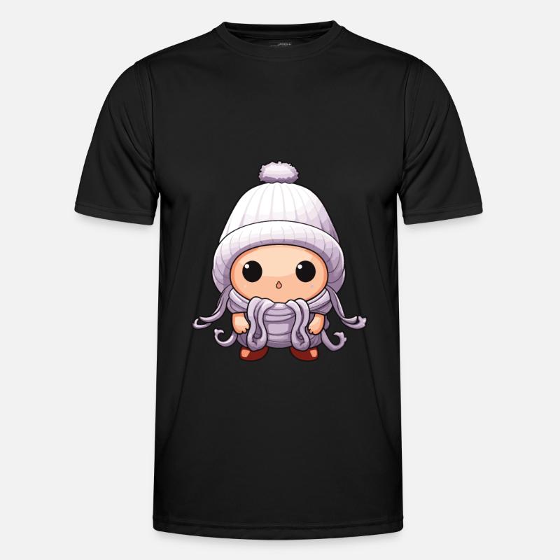 Oktopus Winter Krake Comic Niedlich - Männer Funktions-T-Shirt - Schwarz