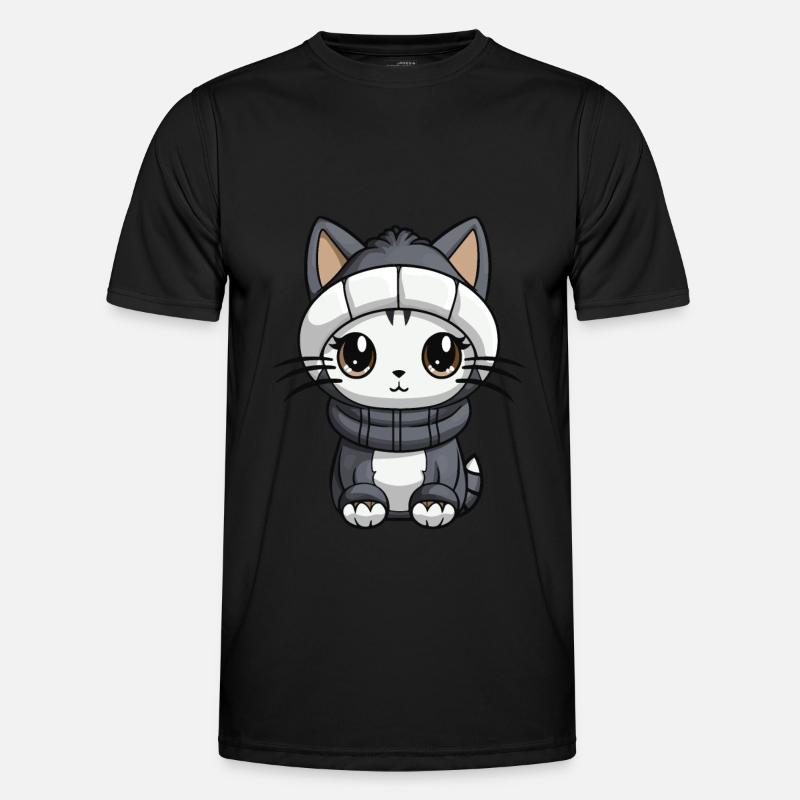 Katze Winter Tier Niedlich Comic Männer Funktions-T-Shirt