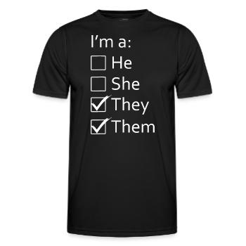 Non-binaire genre neutre Je suis un ils eux pronoms - T-shirt sport Homme - noir - Devant - AI Model Male 178 dark (178cm)