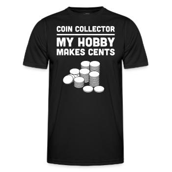 Funny "My Hobby Makes Cents" Coin Collecting - Men's Functional T-Shirt - black - Front - AI Model Male 178 dark (178cm)