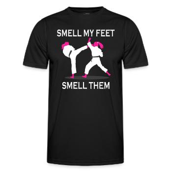 Funny Karate Girl kick foot Smell my feet smell th - Men's Functional T-Shirt - black - Front - AI Model Male 178 dark (178cm)