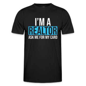 Ich bin ein Makler Fragen Sie mich nach meiner Karte Immobilienmakler - Männer Funktions-T-Shirt - Schwarz - Vorne - AI Model Male 178 dark (178cm)