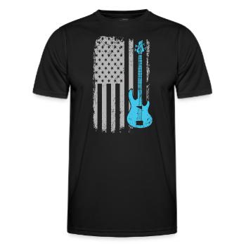 E-Bass-Gitarrist American Flag Musiker - Männer Funktions-T-Shirt - Schwarz - Vorne - AI Model Male 178 dark (178cm)