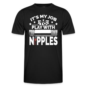 Play With Nipples | Funny Plumber + Pipefitter - Men's Functional T-Shirt - black - Front - AI Model Male 178 dark (178cm)