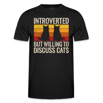 Introvertiert, aber bereit, über Katzen zu diskutieren - Männer Funktions-T-Shirt - Schwarz - Vorne - AI Model Male 178 dark (178cm)