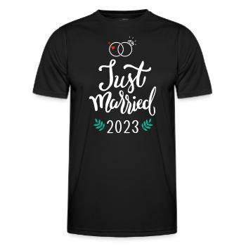 Just Married 2023 for Wedding and Honeymoon Newly - Men's Functional T-Shirt - black - Front - AI Model Male 178 dark (178cm)
