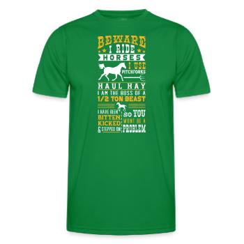 Pferdeliebhaber Reiten Vorsicht Ich reite Pferde - Männer Funktions-T-Shirt - Kelly Green - Vorne - AI Model Male 178 dark (178cm)