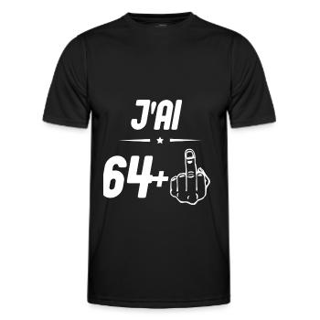 j ai 64 + doigt d honneur - T-shirt sport Homme - noir - Devant - AI Model Male 178 dark (178cm)