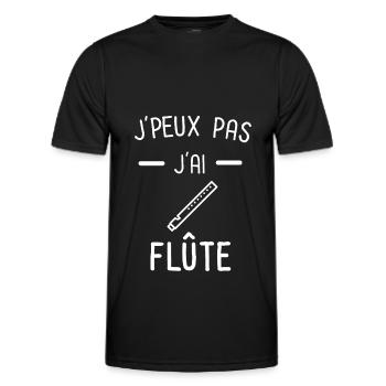 Je peux pas j'ai flûte instrument musique - T-shirt sport Homme - noir - Devant - AI Model Male 178 dark (178cm)