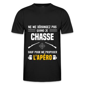 chasse fusil ne dérangez pas sauf apéro - T-shirt sport Homme - noir - Devant - AI Model Male 178 dark (178cm)
