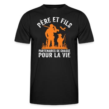 Père Et fils Partenaires De Chasse Pour La Vie - T-shirt sport Homme - noir - Devant - AI Model Male 178 dark (178cm)