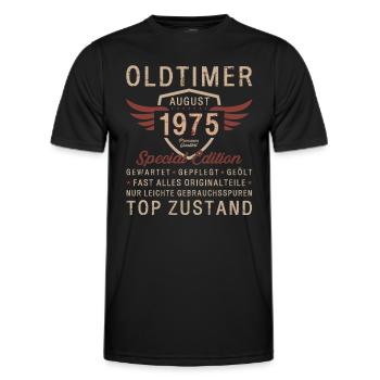 50. Geburtstag Oldtimer August Jahrgang 1975 - Männer Funktions-T-Shirt - Schwarz - Vorne - AI Model Male 178 dark (178cm)
